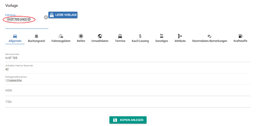 Vorlage eines vorhandenen Fahrzeuges