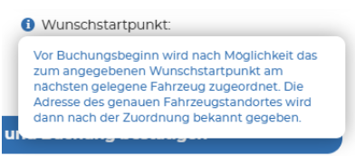 Informationsanzeige zum Wunschstartpunkt